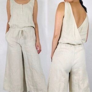 CLOTH & STONE Women’s Linen White Scoop Neck Jumpsuit Cropped Ankle Size Medium